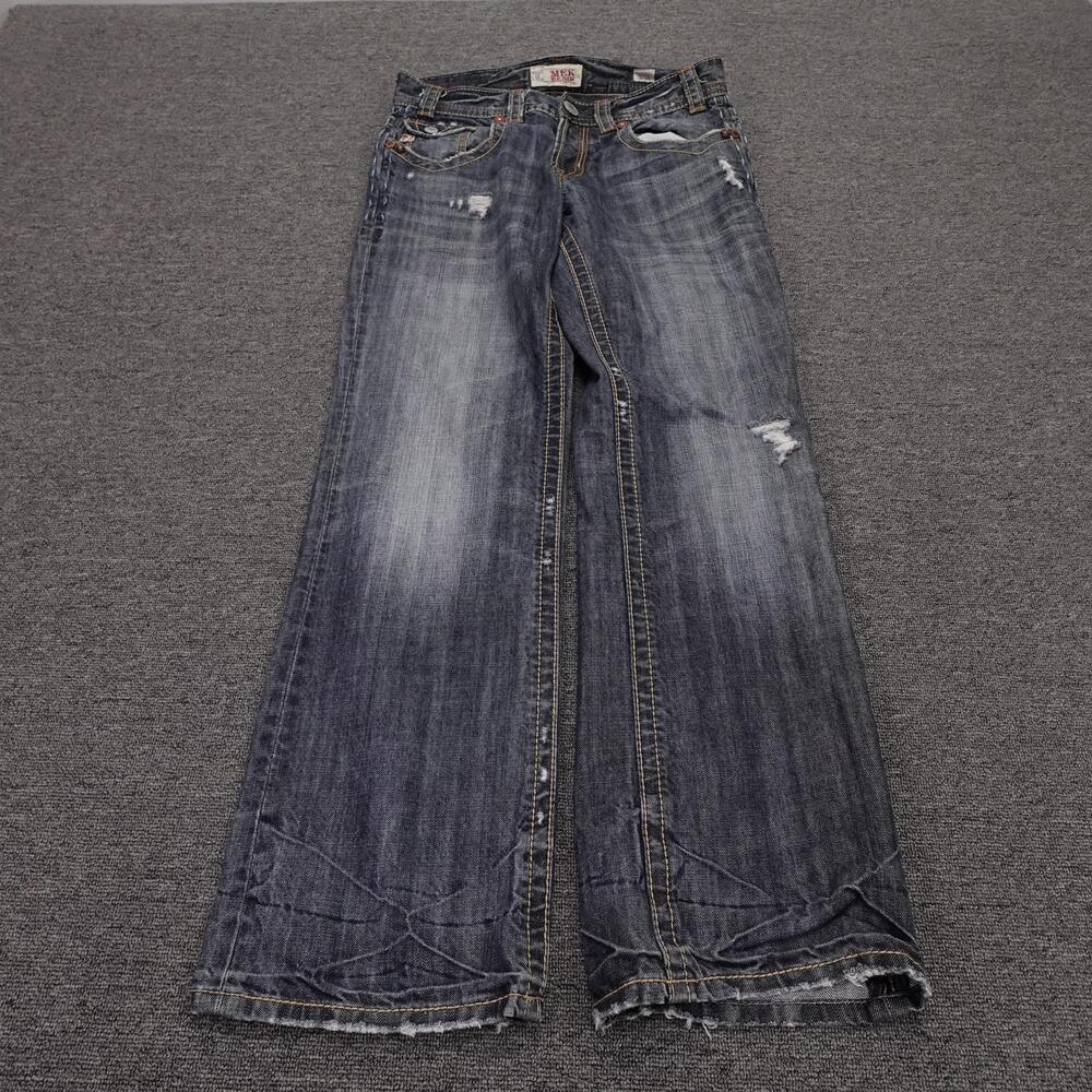 MEK Denim Kaikoura Bootcut Jeans Mens 31x32 Blue Low Rise Distressed Denim
